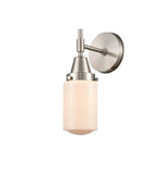 447-1W-SN-G311 1-Light 4.5" Satin Nickel Sconce - Matte White Cased Dover Glass - LED Bulb - Dimmensions: 4.5 x 7.5 x 11.75 - Glass Up or Down: Yes
