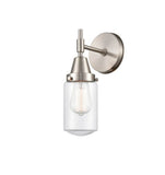 447-1W-SN-G312 1-Light 4.5" Satin Nickel Sconce - Clear Dover Glass - LED Bulb - Dimmensions: 4.5 x 7.5 x 11.75 - Glass Up or Down: Yes