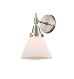 447-1W-SN-G41 1-Light 7.75" Satin Nickel Sconce - Matte White Cased Large Cone Glass - LED Bulb - Dimmensions: 7.75 x 9.125 x 11.25 - Glass Up or Down: Yes