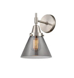 447-1W-SN-G43 1-Light 7.75" Satin Nickel Sconce - Plated Smoke Large Cone Glass - LED Bulb - Dimmensions: 7.75 x 9.125 x 11.25 - Glass Up or Down: Yes