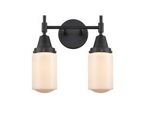 2-Light 13.5" Matte Black Bath Vanity Light - Matte White Cased Dover Glass LED