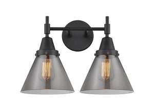 2-Light 16.75" Matte Black Bath Vanity Light - Plated Smoke Large Cone Glass LED