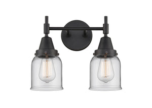 2-Light 14" Matte Black Bath Vanity Light - Clear Small Bell Glass LED