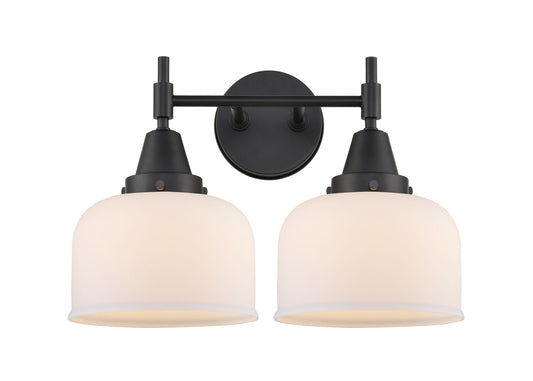 2-Light 17" Matte Black Bath Vanity Light - Matte White Cased Large Bell Glass LED