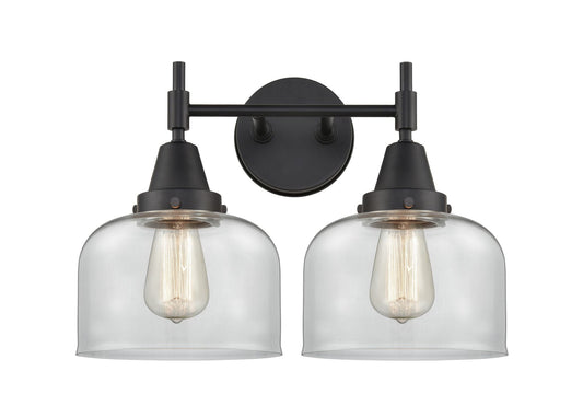 2-Light 17" Matte Black Bath Vanity Light - Clear Large Bell Glass LED
