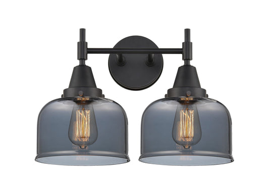 2-Light 17" Matte Black Bath Vanity Light - Plated Smoke Large Bell Glass LED
