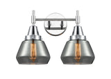 447-2W-PC-G173 2-Light 15.75" Polished Chrome Bath Vanity Light - Plated Smoke Fulton Glass - LED Bulb - Dimmensions: 15.75 x 8.625 x 10.5 - Glass Up or Down: Yes