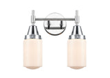 447-2W-PC-G311 2-Light 13.5" Polished Chrome Bath Vanity Light - Matte White Cased Dover Glass - LED Bulb - Dimmensions: 13.5 x 7.5 x 11.75 - Glass Up or Down: Yes