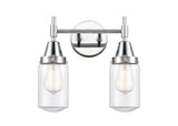 447-2W-PC-G312 2-Light 13.5" Polished Chrome Bath Vanity Light - Clear Dover Glass - LED Bulb - Dimmensions: 13.5 x 7.5 x 11.75 - Glass Up or Down: Yes