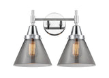 447-2W-PC-G43 2-Light 16.75" Polished Chrome Bath Vanity Light - Plated Smoke Large Cone Glass - LED Bulb - Dimmensions: 16.75 x 9.125 x 11.25 - Glass Up or Down: Yes