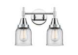 447-2W-PC-G52 2-Light 14" Polished Chrome Bath Vanity Light - Clear Small Bell Glass - LED Bulb - Dimmensions: 14 x 7.75 x 11 - Glass Up or Down: Yes