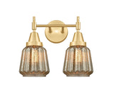 447-2W-SG-G146 2-Light 15.25" Satin Gold Bath Vanity Light - Mercury Plated Chatham Glass - LED Bulb - Dimmensions: 15.25 x 8.375 x 12 - Glass Up or Down: Yes