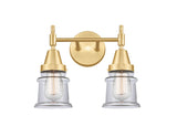 447-2W-SG-G182S 2-Light 14.25" Satin Gold Bath Vanity Light - Clear Small Canton Glass - LED Bulb - Dimmensions: 14.25 x 7.875 x 10.75 - Glass Up or Down: Yes