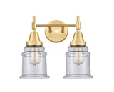 447-2W-SG-G184 2-Light 15" Satin Gold Bath Vanity Light - Seedy Canton Glass - LED Bulb - Dimmensions: 15 x 8.25 x 12.5 - Glass Up or Down: Yes
