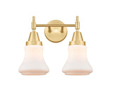 447-2W-SG-G191 2-Light 15" Satin Gold Bath Vanity Light - Matte White Bellmont Glass - LED Bulb - Dimmensions: 15 x 8.25 x 11.5 - Glass Up or Down: Yes