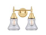 447-2W-SG-G192 2-Light 15" Satin Gold Bath Vanity Light - Clear Bellmont Glass - LED Bulb - Dimmensions: 15 x 8.25 x 11.5 - Glass Up or Down: Yes