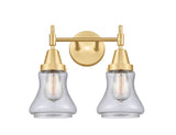 447-2W-SG-G194 2-Light 15" Satin Gold Bath Vanity Light - Seedy Bellmont Glass - LED Bulb - Dimmensions: 15 x 8.25 x 11.5 - Glass Up or Down: Yes