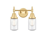 447-2W-SG-G314 2-Light 13.5" Satin Gold Bath Vanity Light - Seedy Dover Glass - LED Bulb - Dimmensions: 13.5 x 7.5 x 11.75 - Glass Up or Down: Yes