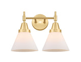 447-2W-SG-G41 2-Light 16.75" Satin Gold Bath Vanity Light - Matte White Cased Large Cone Glass - LED Bulb - Dimmensions: 16.75 x 9.125 x 11.25 - Glass Up or Down: Yes