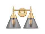 447-2W-SG-G43 2-Light 16.75" Satin Gold Bath Vanity Light - Plated Smoke Large Cone Glass - LED Bulb - Dimmensions: 16.75 x 9.125 x 11.25 - Glass Up or Down: Yes