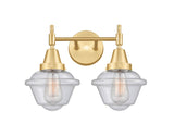 447-2W-SG-G534 2-Light 16.5" Satin Gold Bath Vanity Light - Seedy Small Oxford Glass - LED Bulb - Dimmensions: 16.5 x 9 x 11 - Glass Up or Down: Yes