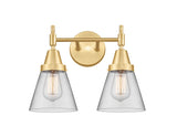 447-2W-SG-G62 2-Light 15.25" Satin Gold Bath Vanity Light - Clear Small Cone Glass - LED Bulb - Dimmensions: 15.25 x 8.375 x 11 - Glass Up or Down: Yes