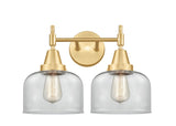 447-2W-SG-G72 2-Light 17" Satin Gold Bath Vanity Light - Clear Large Bell Glass - LED Bulb - Dimmensions: 17 x 9.25 x 11 - Glass Up or Down: Yes