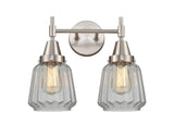 447-2W-SN-G142 2-Light 15.25" Satin Nickel Bath Vanity Light - Clear Chatham Glass - LED Bulb - Dimmensions: 15.25 x 8.375 x 12 - Glass Up or Down: Yes