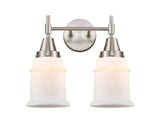 447-2W-SN-G181 2-Light 15" Satin Nickel Bath Vanity Light - Matte White Canton Glass - LED Bulb - Dimmensions: 15 x 8.25 x 12.5 - Glass Up or Down: Yes