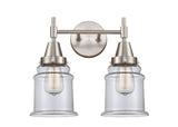 447-2W-SN-G182 2-Light 15" Satin Nickel Bath Vanity Light - Clear Canton Glass - LED Bulb - Dimmensions: 15 x 8.25 x 12.5 - Glass Up or Down: Yes