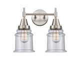 447-2W-SN-G184 2-Light 15" Satin Nickel Bath Vanity Light - Seedy Canton Glass - LED Bulb - Dimmensions: 15 x 8.25 x 12.5 - Glass Up or Down: Yes