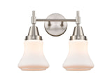 447-2W-SN-G191 2-Light 15" Satin Nickel Bath Vanity Light - Matte White Bellmont Glass - LED Bulb - Dimmensions: 15 x 8.25 x 11.5 - Glass Up or Down: Yes