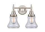 447-2W-SN-G192 2-Light 15" Satin Nickel Bath Vanity Light - Clear Bellmont Glass - LED Bulb - Dimmensions: 15 x 8.25 x 11.5 - Glass Up or Down: Yes