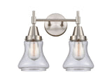 447-2W-SN-G194 2-Light 15" Satin Nickel Bath Vanity Light - Seedy Bellmont Glass - LED Bulb - Dimmensions: 15 x 8.25 x 11.5 - Glass Up or Down: Yes