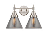 447-2W-SN-G43 2-Light 16.75" Satin Nickel Bath Vanity Light - Plated Smoke Large Cone Glass - LED Bulb - Dimmensions: 16.75 x 9.125 x 11.25 - Glass Up or Down: Yes