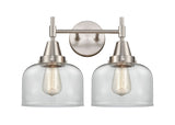 447-2W-SN-G72 2-Light 17" Satin Nickel Bath Vanity Light - Clear Large Bell Glass - LED Bulb - Dimmensions: 17 x 9.25 x 11 - Glass Up or Down: Yes