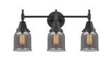 3-Light 23" Matte Black Bath Vanity Light - Plated Smoke Small Bell Glass LED