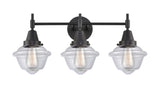 3-Light 25.5" Matte Black Bath Vanity Light - Clear Small Oxford Glass LED