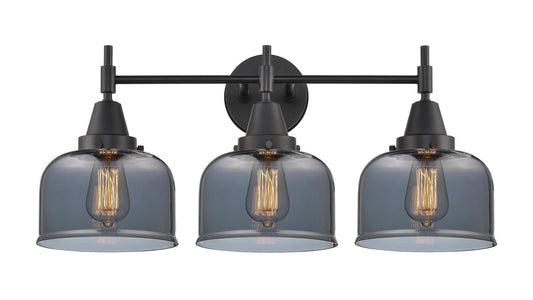 3-Light 26" Matte Black Bath Vanity Light - Plated Smoke Large Bell Glass LED