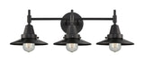 3-Light 26" Antique Brass Bath Vanity Light - Matte Black Railroad Shade LED