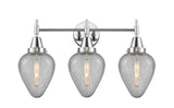 447-3W-PC-G165 3-Light 24.5" Polished Chrome Bath Vanity Light - Clear Crackle Geneseo Glass - LED Bulb - Dimmensions: 24.5 x 8.5 x 14 - Glass Up or Down: Yes