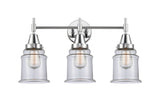 447-3W-PC-G182 3-Light 24" Polished Chrome Bath Vanity Light - Clear Canton Glass - LED Bulb - Dimmensions: 24 x 8.25 x 12.5 - Glass Up or Down: Yes