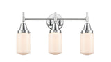 447-3W-PC-G311 3-Light 22.5" Polished Chrome Bath Vanity Light - Matte White Cased Dover Glass - LED Bulb - Dimmensions: 22.5 x 7.5 x 11.75 - Glass Up or Down: Yes
