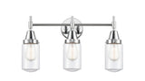 447-3W-PC-G312 3-Light 22.5" Polished Chrome Bath Vanity Light - Clear Dover Glass - LED Bulb - Dimmensions: 22.5 x 7.5 x 11.75 - Glass Up or Down: Yes