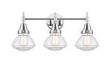447-3W-PC-G322 3-Light 24.75" Polished Chrome Bath Vanity Light - Clear Olean Glass - LED Bulb - Dimmensions: 24.75 x 8.625 x 10.25 - Glass Up or Down: Yes