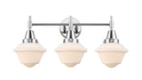 447-3W-PC-G531 3-Light 25.5" Polished Chrome Bath Vanity Light - Matte White Cased Small Oxford Glass - LED Bulb - Dimmensions: 25.5 x 9 x 11 - Glass Up or Down: Yes