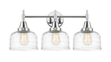 447-3W-PC-G713 3-Light 26" Polished Chrome Bath Vanity Light - Clear Deco Swirl Large Bell Glass - LED Bulb - Dimmensions: 26 x 9.25 x 11 - Glass Up or Down: Yes