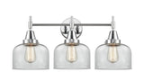 447-3W-PC-G72 3-Light 26" Polished Chrome Bath Vanity Light - Clear Large Bell Glass - LED Bulb - Dimmensions: 26 x 9.25 x 11 - Glass Up or Down: Yes