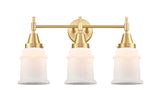 447-3W-SG-G181 3-Light 24" Satin Gold Bath Vanity Light - Matte White Canton Glass - LED Bulb - Dimmensions: 24 x 8.25 x 12.5 - Glass Up or Down: Yes