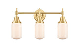 447-3W-SG-G311 3-Light 22.5" Satin Gold Bath Vanity Light - Matte White Cased Dover Glass - LED Bulb - Dimmensions: 22.5 x 7.5 x 11.75 - Glass Up or Down: Yes